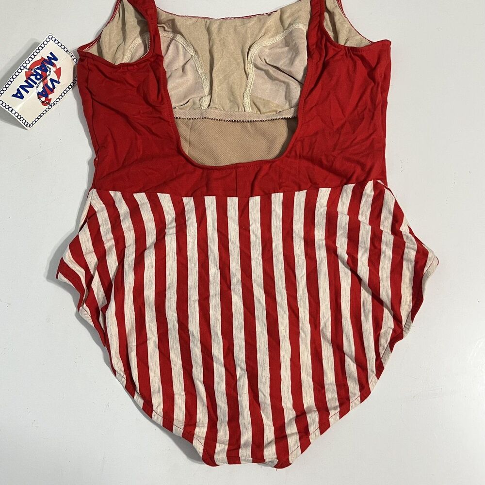 Vintage Via Marina Swimsuit Womens 16 Red Striped Nautical One Piece USA Cotton - Picture 11 of 16